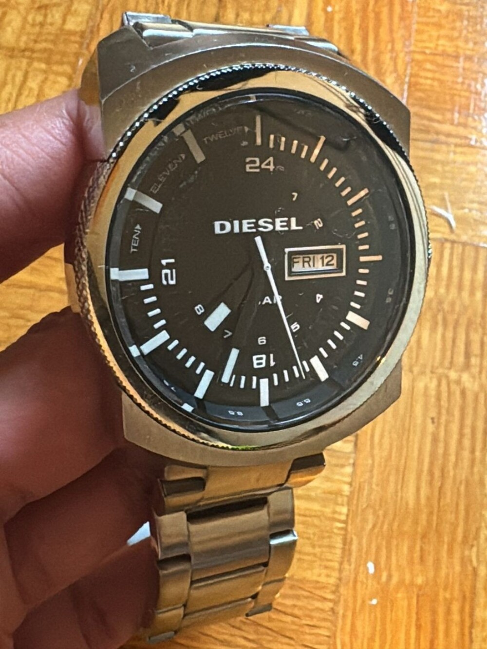 Diesel Men's Black Dial Silver Bracelet Watch with Day-Date